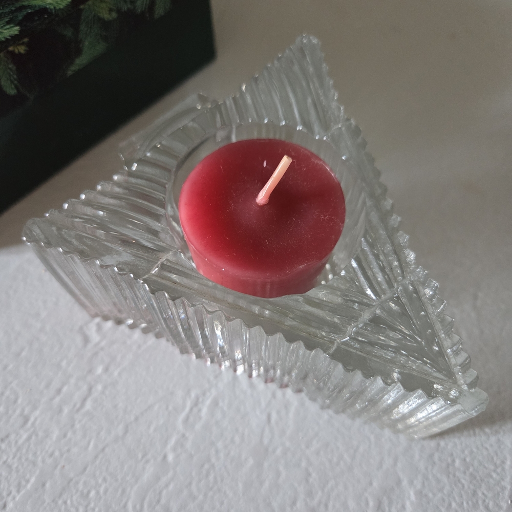 Colony Glass Christmas Tree Shaped Votive Candle Holder with Red Scented Candle